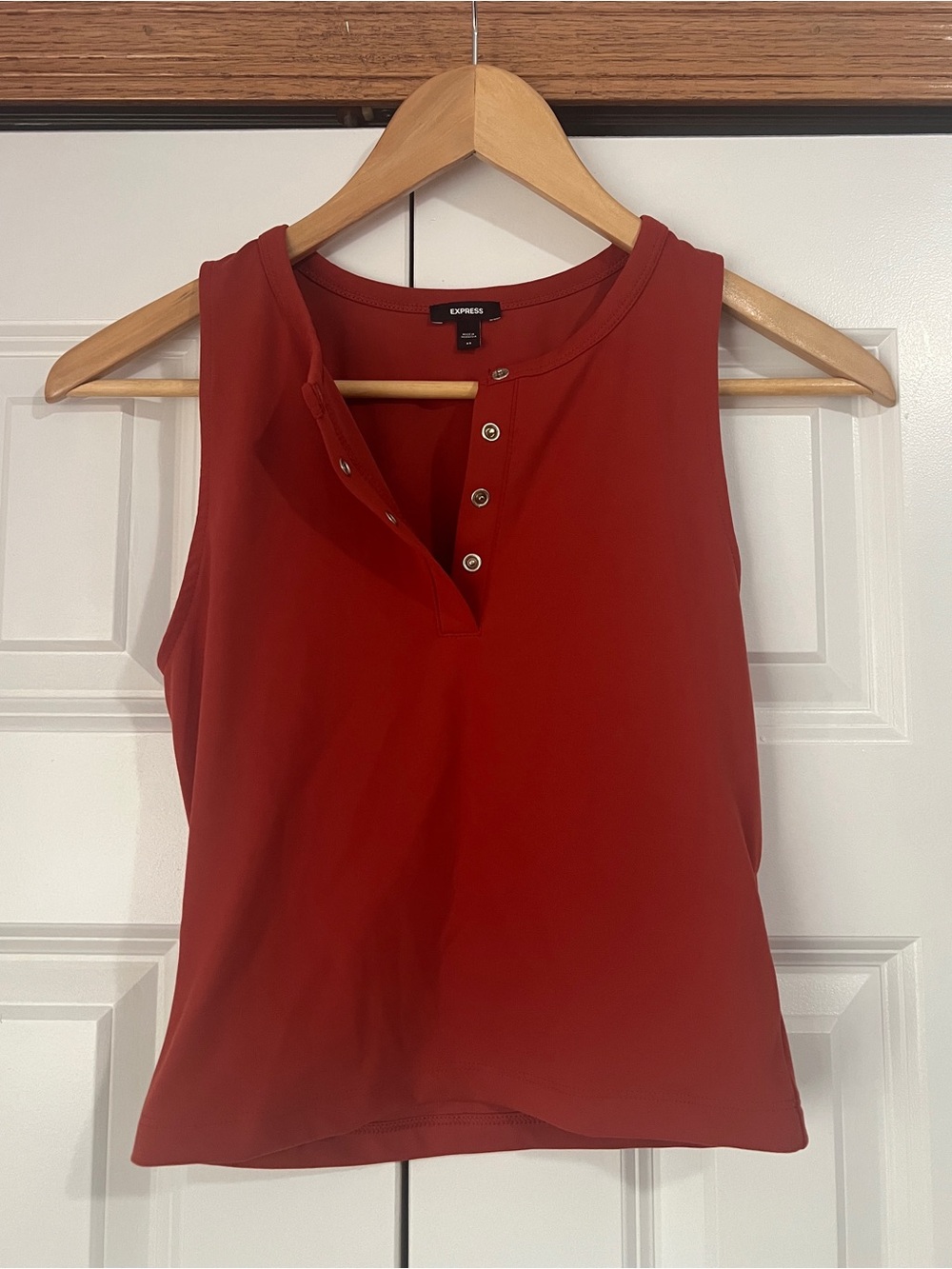Express Women's Deep Red Button-Front Henley Tank